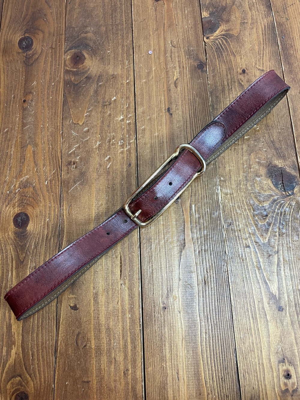 Calderon vintage leather belt with unique brass buckle size 28